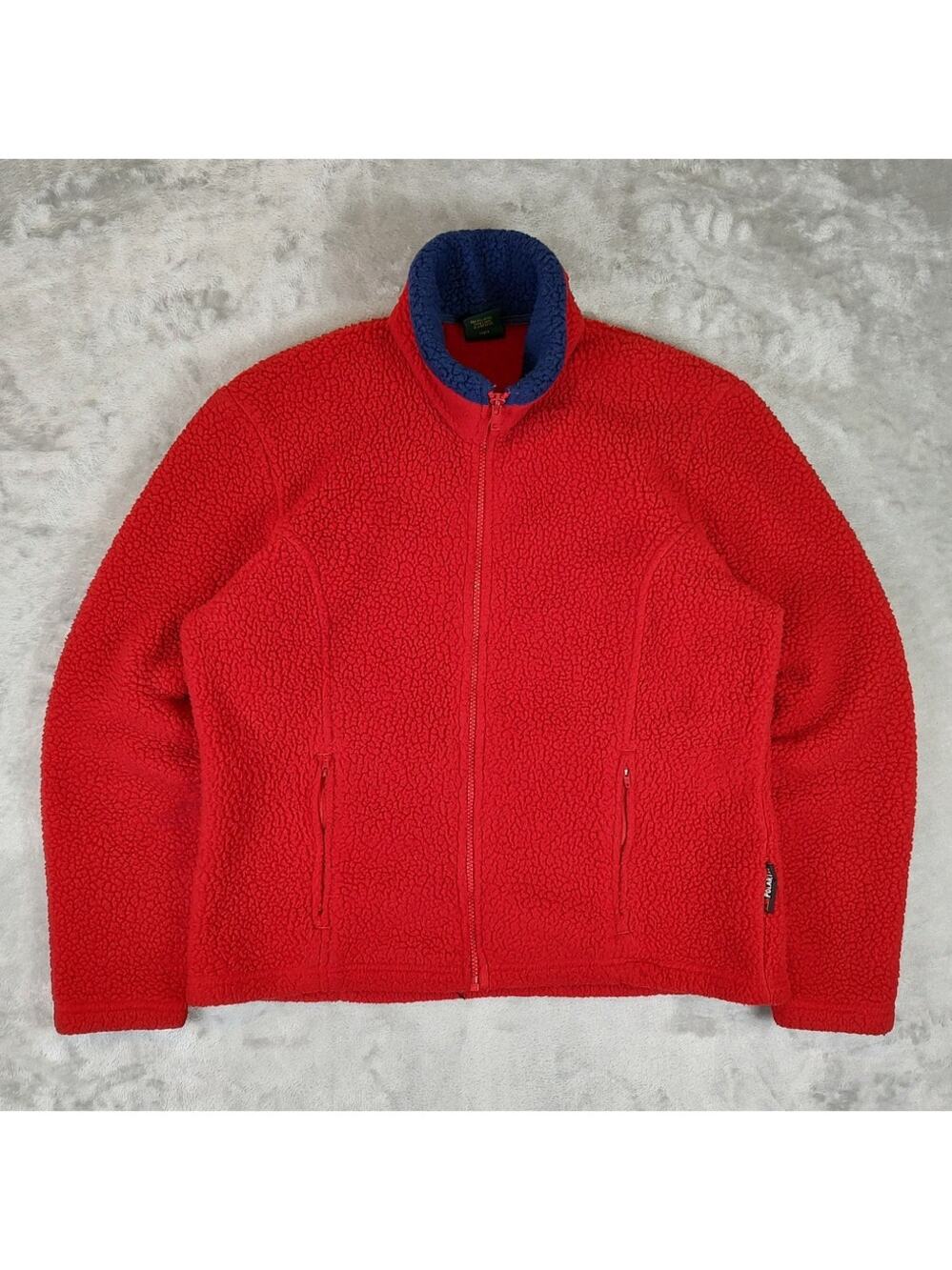 VTG Cabelas Polartec red sherpa fleece casual outdoors full zip jacket wms M